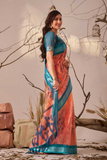 Peach Fern Premium Linen Cotton Floral Print Saree
