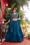 Floral Embroidered Vichitra Silk Lehenga Choli Set with Shrug-Style Dupatta