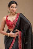 Black Tissue Gold Crush Saree with Bandhani Border & Bead Handwork