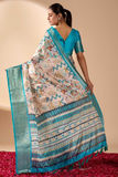 Aqua Blossom Soft Lichi Silk Saree