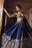 Royal Midnight Slub Silk Sequins & Thread Embroidered Bridal Lehenga Set
