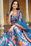 Blue Art Silk Floral Embroidered Semi-Stitched Lehenga Set