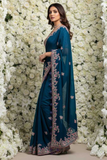 Premium Rangoli Silk Heavy Embroidered Saree – Teal Blue