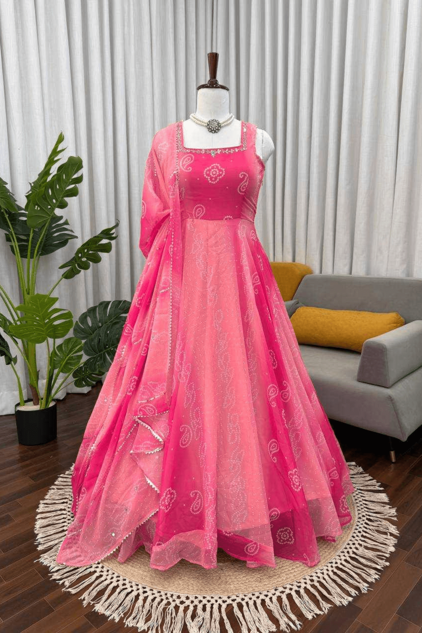 Rani Pink Mirror - Work Faux Georgette Anarkali Set - kavyo.in