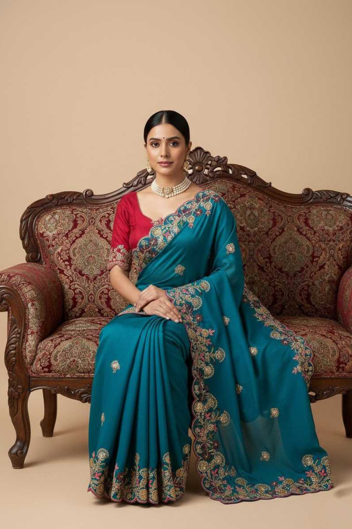 Soft Fendy Chiffon Saree with Embroidery Cutwork Border & Banglory Blouse