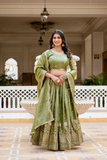 Green Premium Gold Crush Lehenga Choli Set