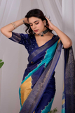 Soft Lichi Silk Saree with Diagonal Patola Print & Woven Zari Border