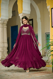 Wine Grace Faux Blooming Anarkali Gown with Designer Dupatta - kavyo.in