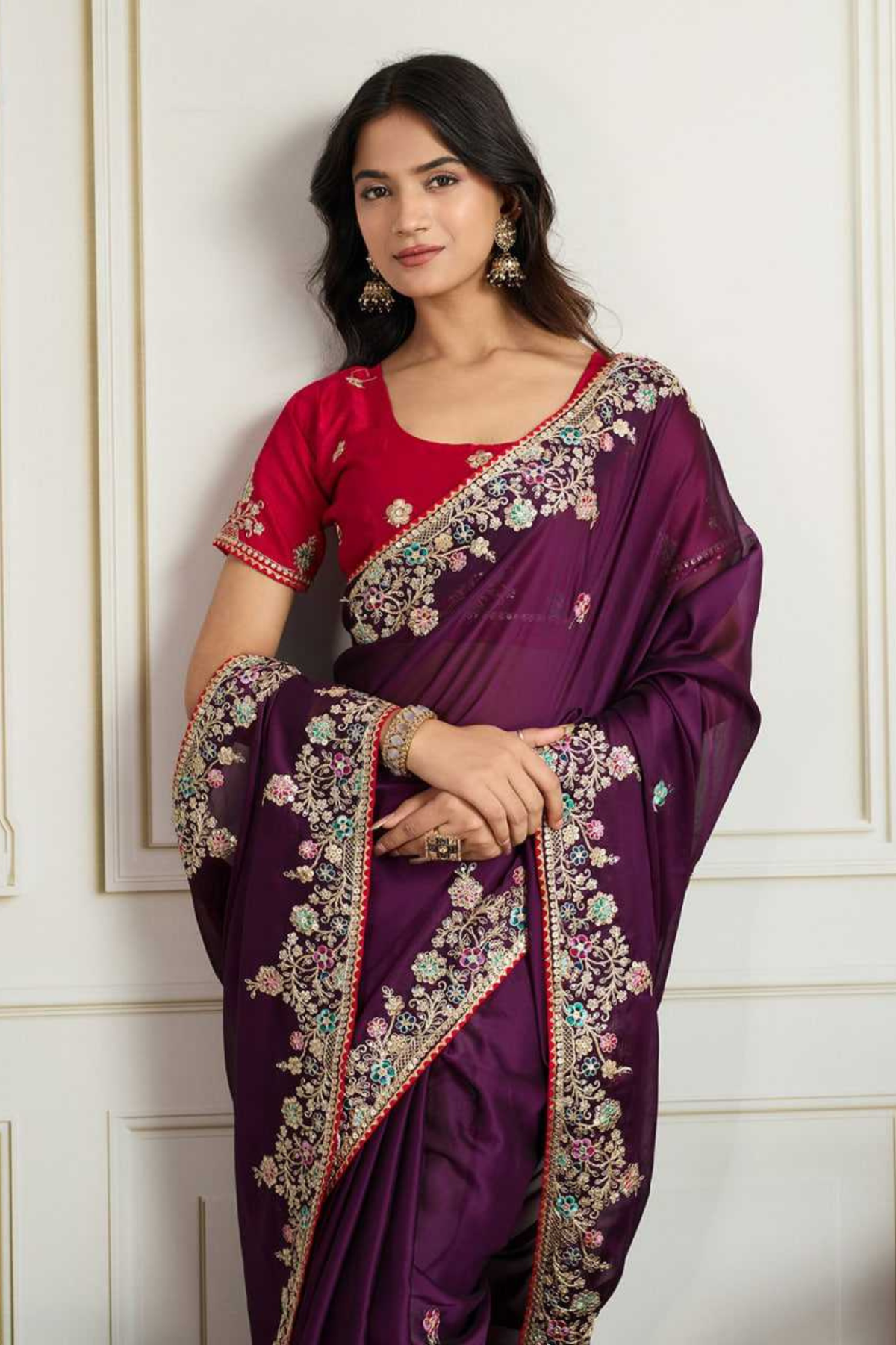 Premium Soft Rangoli Silk Saree with All-Over Embroidery Butta & Piping Border