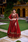 Maroon Rangoli Crush Embroidered Lehenga with Dupatta