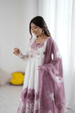 Lavender Purple Organza Silk Handwork Anarkali Gown Set - kavyo.in