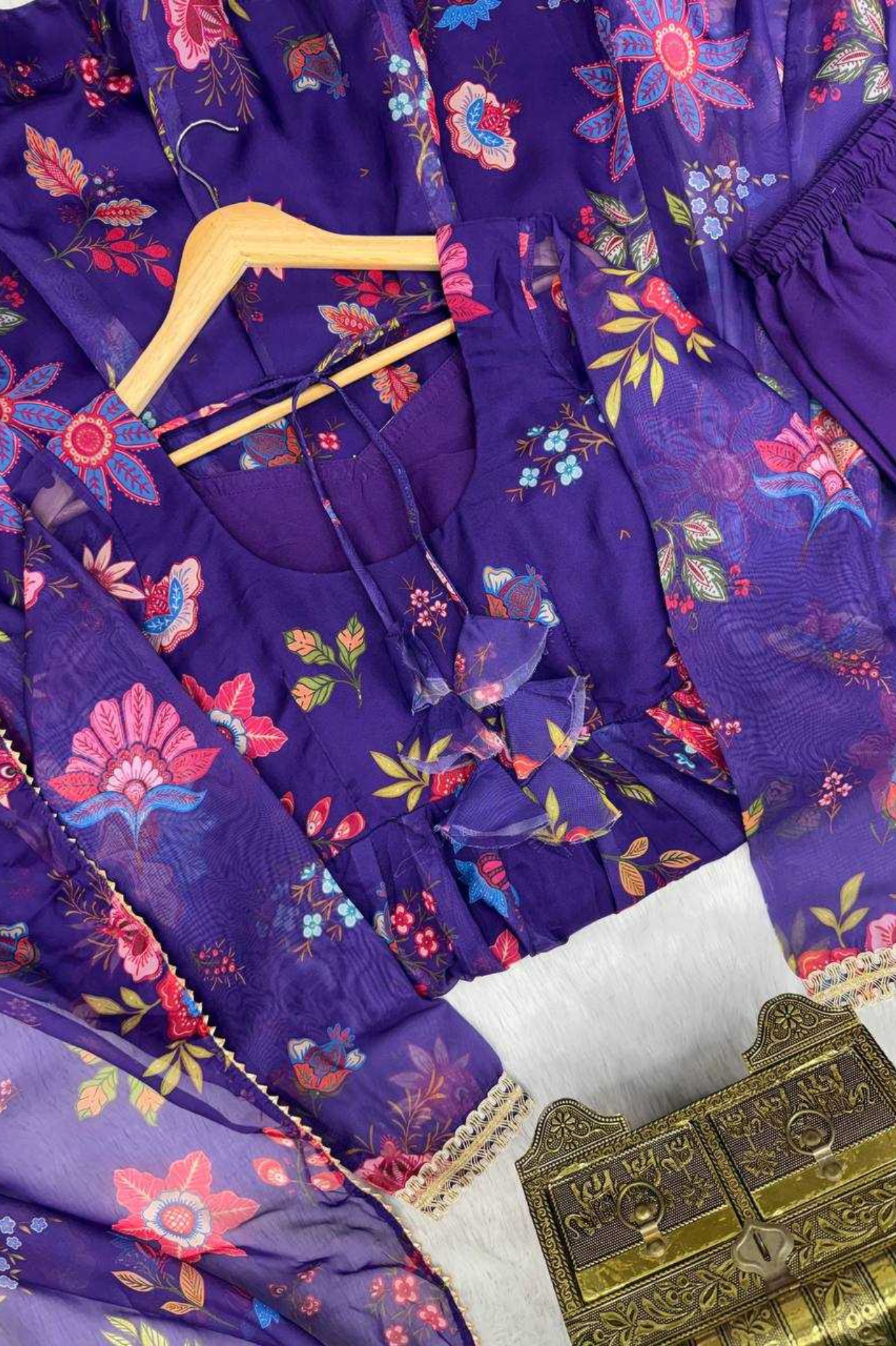 Royal Bloom Organza Floral Anarkali Gown Set - kavyo.in