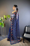 Dark Blue Heavy Butterfly Net Saree with Multicolor Embroidery & Foil Thread Work