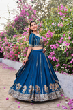 Elephant Motif Vichitra Silk Embroidered Lehenga Choli Set with Dupatta