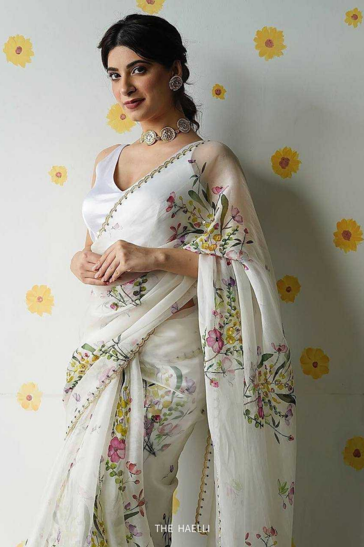 Soft Tebby Silk Floral Print Saree with Beads & Sequins Handwork