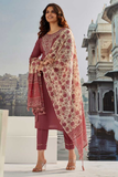 Mehroon Grace – Cotton Silk Kurta Pant Dupatta Set