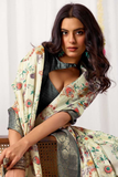 Cream Darbar Soft Lichi Silk Floral Print Saree