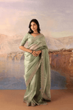 Mint Whisper Soft Zimmy Chu Silk Embroidered Saree with Designer Blouse - kavyo.in