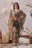 Black Linen Cotton Saree with Floral Digital Prints