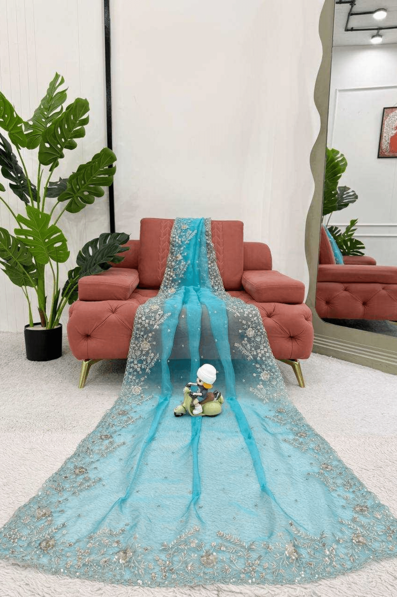 Azure Blue Heavy Organza Silk Saree - kavyo.in