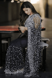 Midnight Black Butterfly Soft Net Saree with Pearl & Sequin Embroidery - kavyo.in
