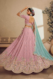 Blush Pink Satin Silk Embroidered Lehenga Set