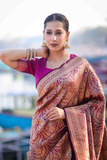 Antique Gold Lichi Silk Heavy Banarasi Zari Woven Saree