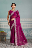 Rangoli Silk Saree with White Floral Embroidery & Cutwork Border