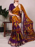 Mustard Viscose Chanderi Saree