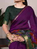 Purple Viscose Chanderi Saree