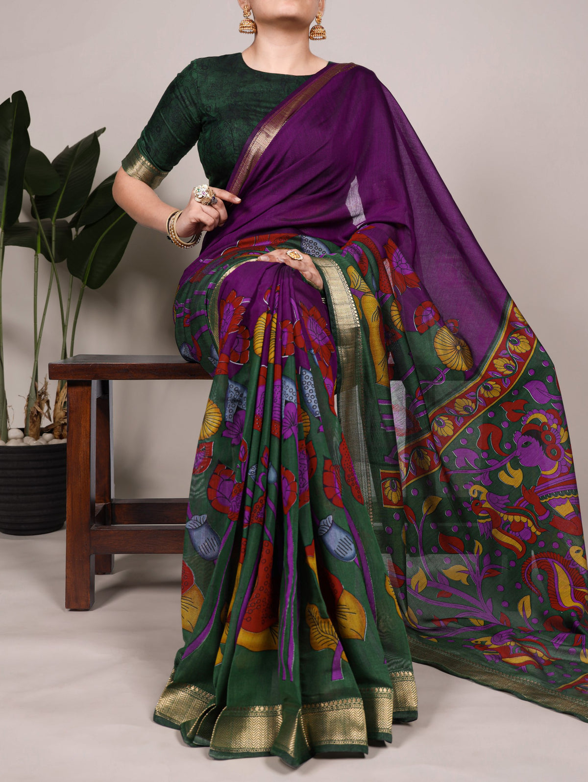 Purple Viscose Chanderi Saree