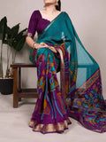 Teal Viscose Chanderi Saree