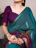 Teal Viscose Chanderi Saree