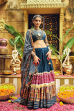 Blue Rayon Foil Print Lehenga Choli with Dupatta