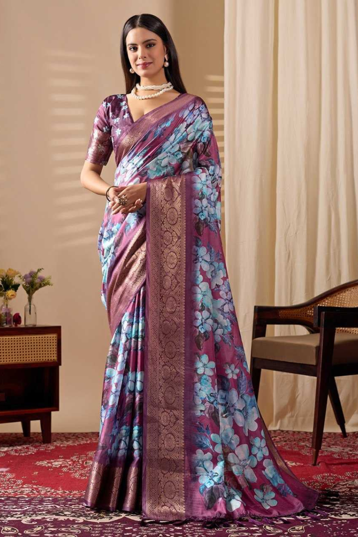 Mauve Garden Soft Lichi Silk Saree