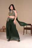 Designer Green Indo-Western Palazzo Set with Embroidered Blouse & Dupatta