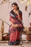 Red Patola Premium Linen Cotton Ethnic Print Saree