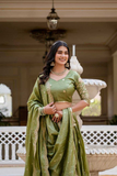 Green Premium Gold Crush Lehenga Choli Set