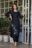 Black Bloom – Rayon Slub Embroidered Kurta Pant Dupatta Set