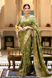 Mehendi Kanjivaram Banarasi Silk Saree with Rich Zari Weaving & Jacquard Blouse