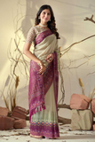 Soft Georgette Saree with Cream Body & Deep Pink Geometric Print Pallu