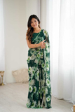 Georgette Floral Mirror Work Saree