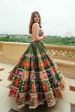 Green Muslin Cotton Mirror Work Navratri Lehenga Choli