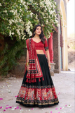 Black Rose Tussar Silk Lehenga Choli with Kashmiri & Foil Print