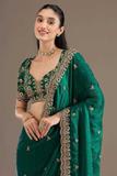 Green Frandy Satin Silk Saree with Sequins & Jari Dori Embroidery