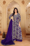 Elegant Purple Chinon Embroidered Jacket Set with Dupatta
