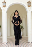 Elegant Black Soft Mono Net Saree with Sequins & Thread Embroidery