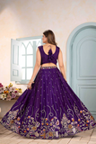 Royal Purple Chinon Embroidered Lehenga Set