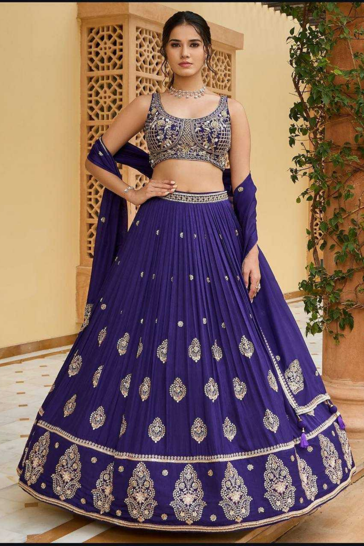 Royal Blue Heavy Chinon Silk Lehenga Choli with Embroidery Sequence Work
