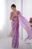 Purple Glam Crush Saree with Moti & ZigZag Sequin Embroidery